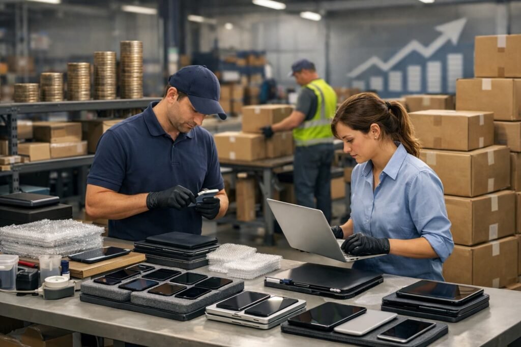 technicians preparing iPhones for wholesale distribution
